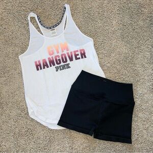 Victoria Secret PINK Gym Hangover Tank Top Black Bike Shorts Bundle Size Medium